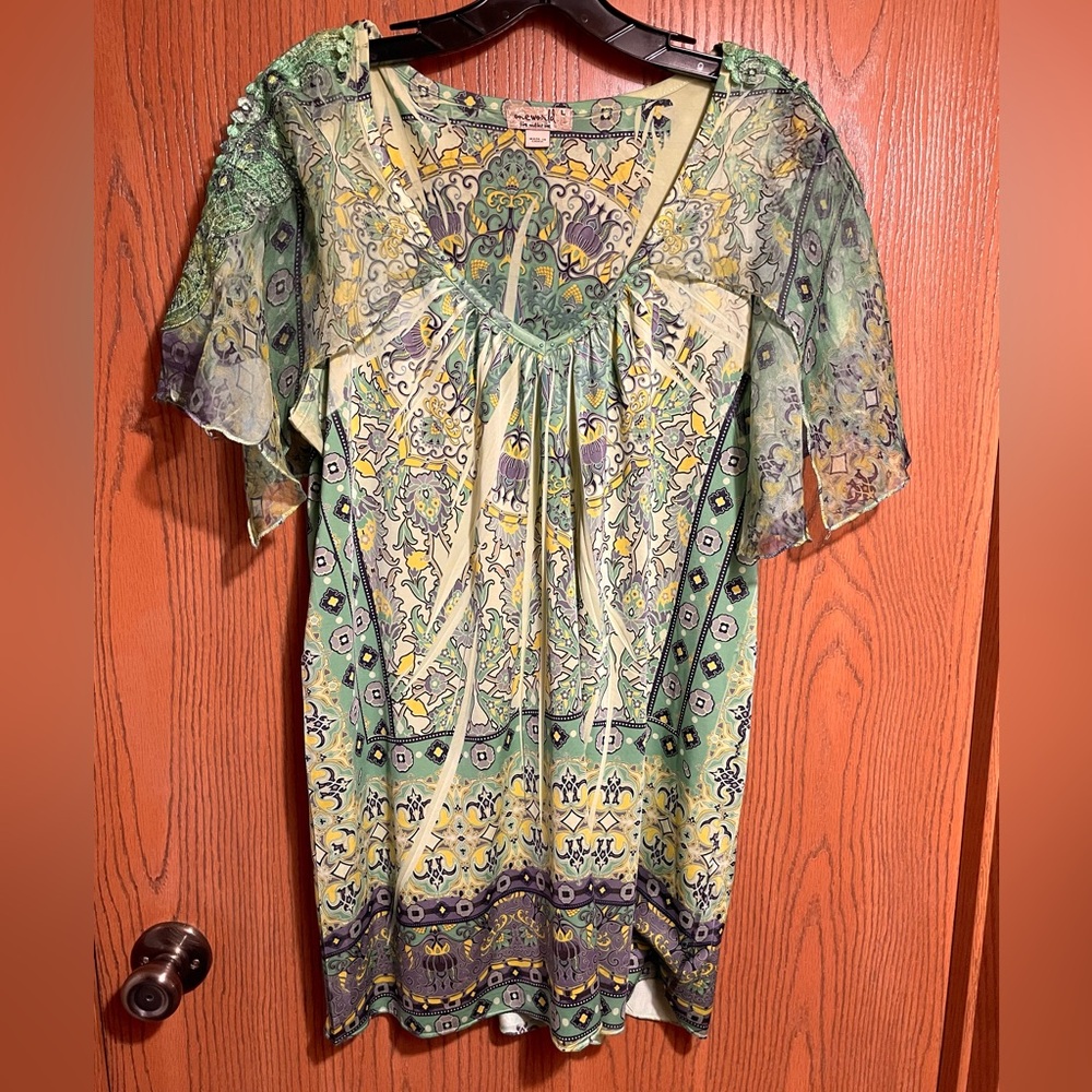 Multicolor Bohemian Tunic in Green and Yellow